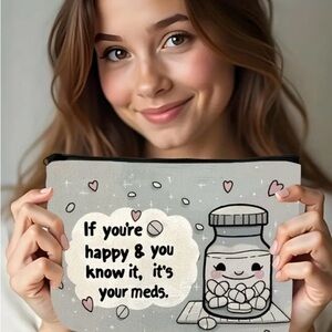 Cute and Sarcastic Gray and Black Zipper Makeup/Medicine Pouch